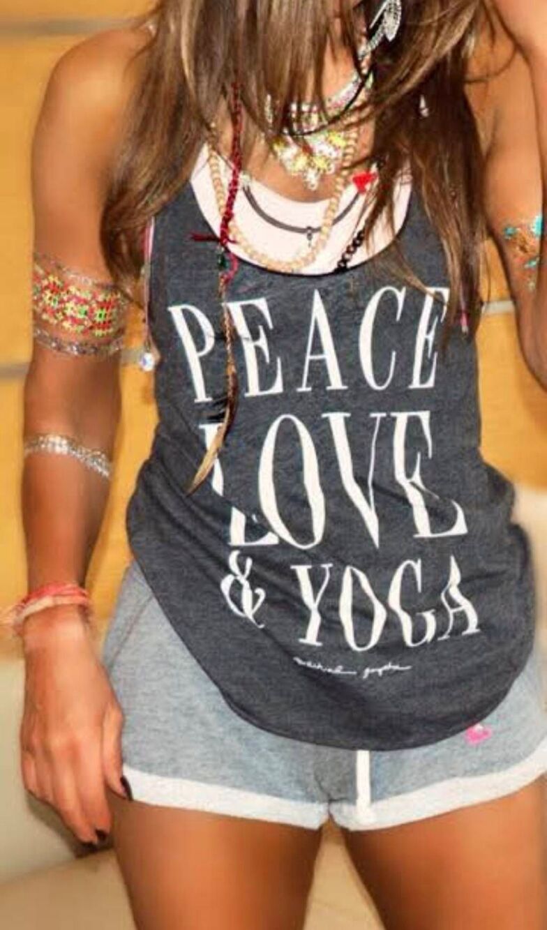 Spiritual Gangster Charcoal Peace Love Yoga Graphic Cami Tank Top XS Workout Gym